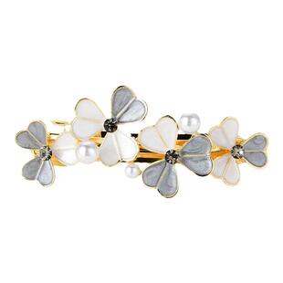 半扎发发夹女后脑勺发量少一字夹珍珠顶夹气质水钻弹簧夹夹子头饰