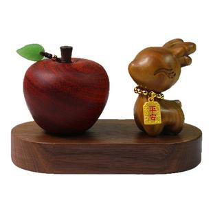 高档檀木一鹿平安汽车摆件车内饰品车载装饰中控台铜苹果高级感