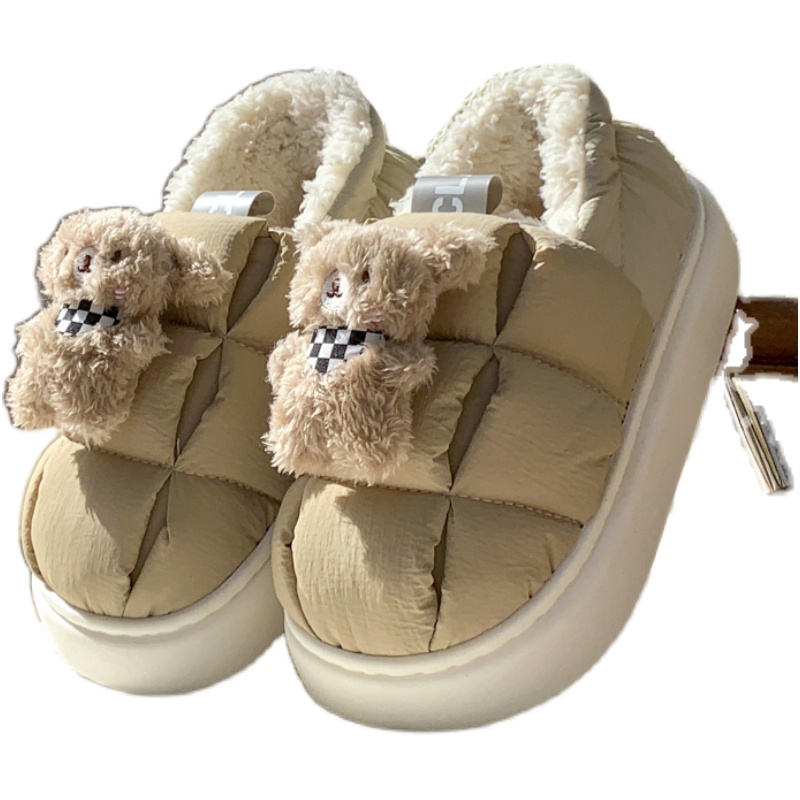 小熊棉拖鞋女冬季2024新款防水包跟棉鞋加绒可外穿卡通厚底居家男