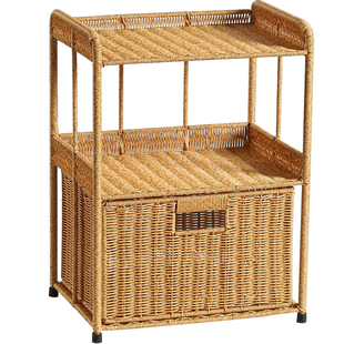 仿藤编床头柜卧室床边柜小型家用收纳小柜子客厅储物柜餐边置物架