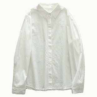 2025春季文艺小清新木扣通勤纯棉白衬衫女长袖打底衫修身上衣衬衣