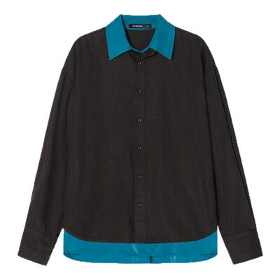 【加购！14号蜜蜂男装节】Unvesno(UN)假两件层次感撞色长袖衬衫