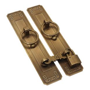 复古锁扣插销中式民宿大门把手柜门拉手门栓全铜老式花格木门挂锁