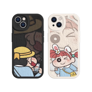 适用蜡笔小新手机壳iphone15情侣11一对16e苹果17promax妮妮14可爱12mini趣味x卡通13小羊皮78plus秀恩爱air