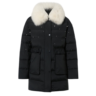 La Koradior拉珂蒂修身通勤时尚狐狸毛领羽绒服中长款鹅绒外套女
