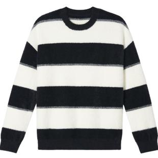 SALT.P可颜进口弹力尼龙仿貂毛撞色黑白条纹毛衣毛针织衫冬