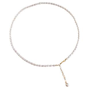 小立交2-3mm米形天然淡水珍珠项链小粒米珠锁骨链14K包金简约气质