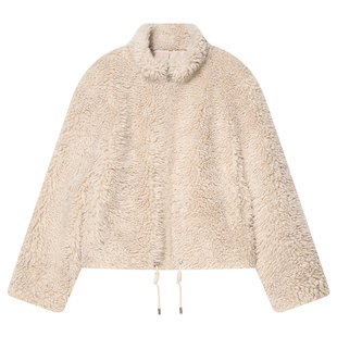 COVERINS立领颗粒绒羊毛短外套女宽松2025冬季新款CC35510250