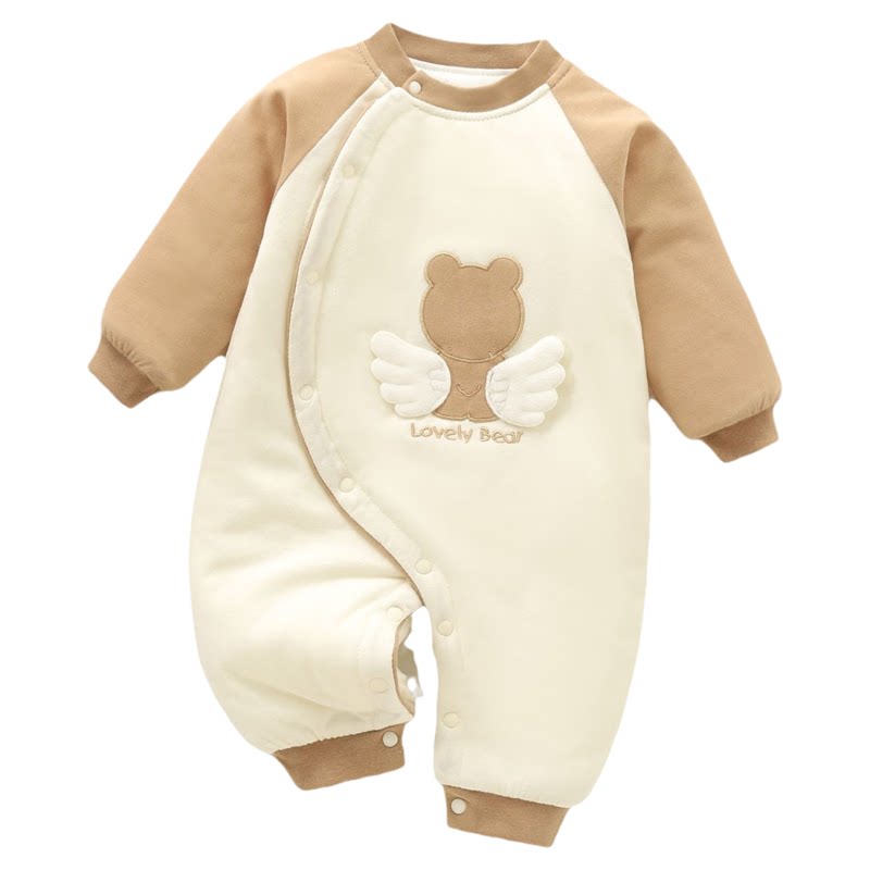 新生婴儿衣服连体衣夹棉宝宝哈衣爬服冬季保暖加厚棉衣秋装0-18月