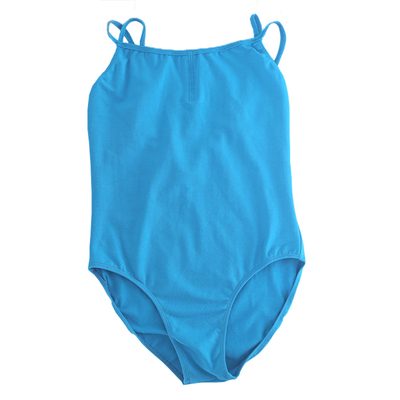 湖蓝色双肩带芭蕾连体服儿童舞蹈考级形体服体操练功服leotard