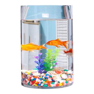 圆形透明玻璃金鱼缸大号落地圆柱直筒透明玻璃鱼缸客厅桌面办公室