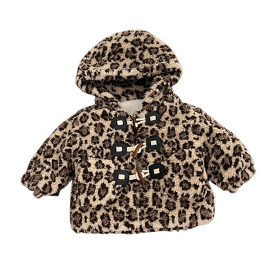 男童冬款洋气豹纹保暖连帽外套