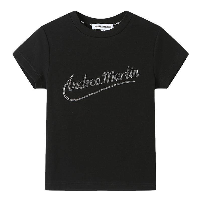 ANDREAMARTIN黑色水钻logo短袖