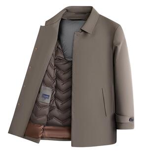 [85%蓬松鹅绒]梦特娇男士羽绒服冬季中长款风衣翻领防泼水外套厚J