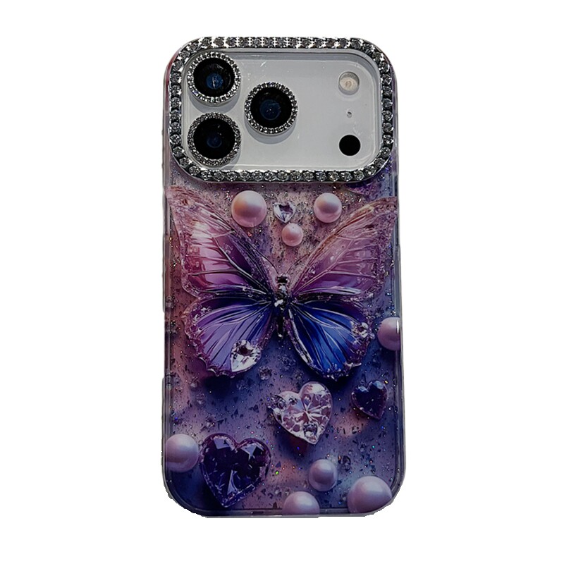 适用苹果系列iPhone17新款手机壳14promax16promax时尚爆闪紫蝶13promax15promax满钻半包大孔防摔网红保护套