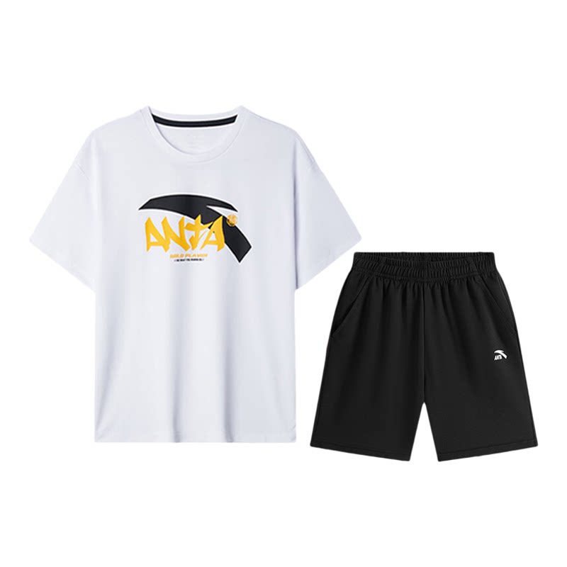 安踏童装男童夏季短袖套装2026夏季新款儿童休闲运动服大童夏装衣