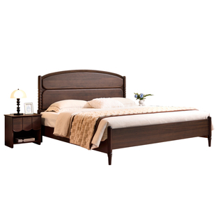 适合小房间的全实木床黑胡桃木原木1米8双人主卧法式复古中古风床