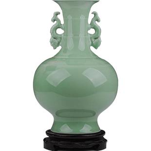 景德镇陶瓷器仿古影青釉双耳花瓶插花客厅中式家居装饰工艺品摆件