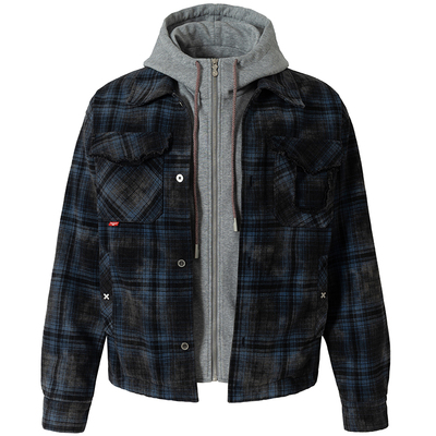 原创美式复古格纹假两件棉服外套