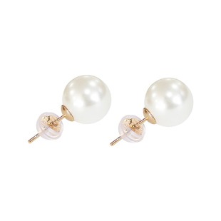 dellamo强光正圆珍珠耳钉女纯银高级耳环耳夹百搭冬季氛围感耳饰