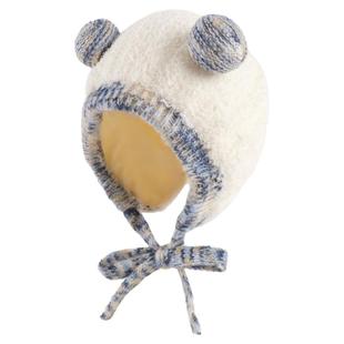 儿童帽子秋冬混色洋气毛球针织护耳帽宝宝毛绒防风外出保暖包头帽