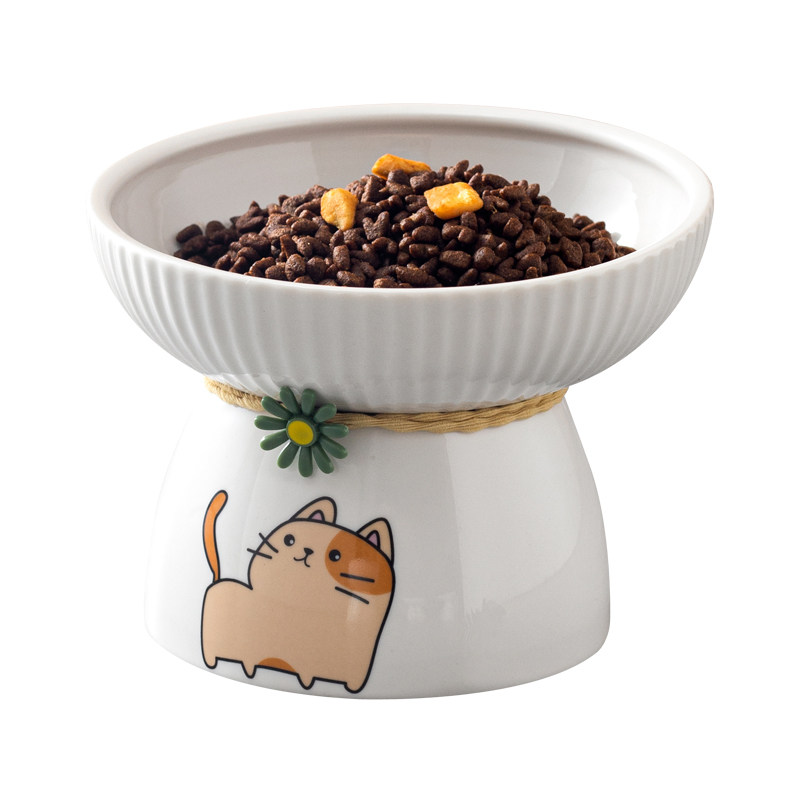 猫碗陶瓷斜口碗猫食盆狗碗防打翻高脚双碗猫咪喝水碗粮盆宠物用品