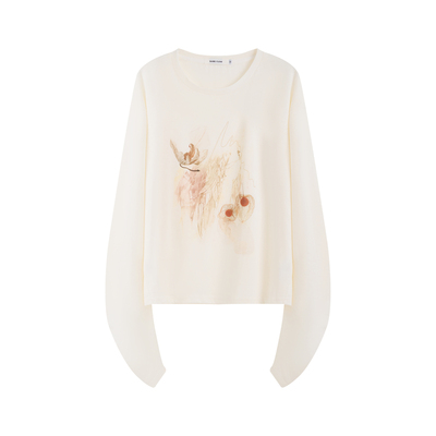 SAMEFLOW 抽象果壳弯刀印花T恤早春设计感打底衫内搭长袖上衣情侣