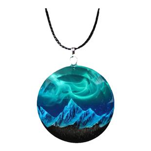 立陶宛代购Wood◇手作复古北极光风景雪山木制树脂夜光礼物项链