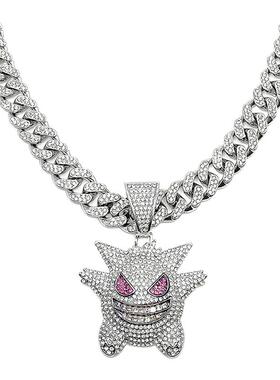 耿鬼古巴项链勾芡男款美式嘻哈hiphop男士钻石满钻镶钻rapper高街