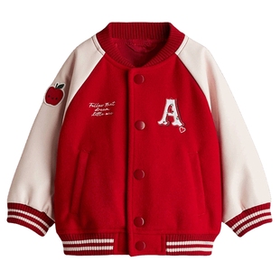 HM童装婴儿女婴外套冬季新年红色拜年服棒球大衣夹克1293445