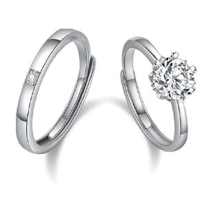 中国黄金珍尚银莫桑石情侣对戒纯银戒指生日礼物订婚结婚求婚S925