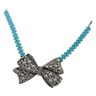 新款手工编织仿珍珠项链女锁骨链水钻蝴蝶领结装饰脖子饰品遮颈纹