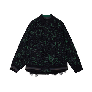 速写outlets奥莱男装春秋季折扣新品夹克抽象图案棒球领外套厚实