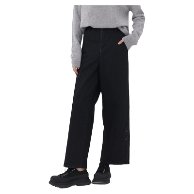 OTT【商场同款】春季款裤脚开叉阔腿直筒裤休闲牛仔裤女裤女装