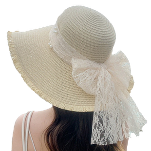 时尚气质大帽檐太阳帽户外女帽子草帽新款甜美大蝴蝶结防晒遮阳潮