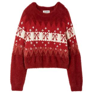 LILY BROWN2025秋冬新品圆领蝴蝶结图案绒感针织毛衣LWNT255812