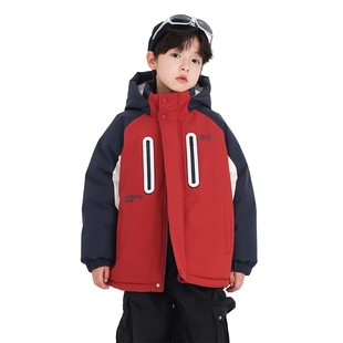 男童冬装撞色户外冲锋衣羽绒服2025新款儿童男孩冬季防风加厚外套