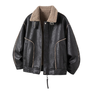 男士皮毛一体羊羔毛皮衣外套男款冬季2026年新款保暖棉衣黑色棉服