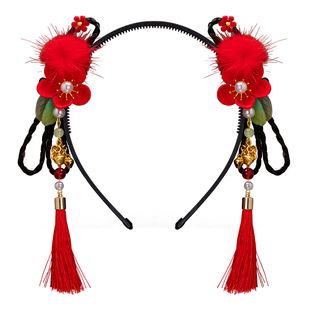 公主儿童拜年喜庆发箍可爱宝宝发饰2026春节古风汉服流苏红色头箍