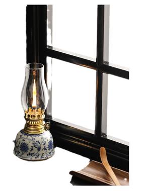 景德镇陶瓷酥油灯露营茶室氛围灯复古手绘青花瓷民宿家居煤油灯