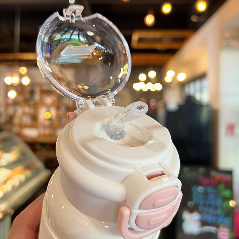 简约吸管保温杯女生2025新款高颜值双饮水杯学生上学专用便携杯子