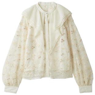 LILY BROWN2025秋冬新品CANDY圆领蕾丝刺绣衬衫上衣LWFT254812