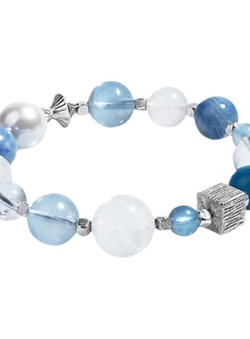 【浮光】与卿珠宝天然蓝磷灰水晶手串白幽灵合金配饰纯净手链礼物