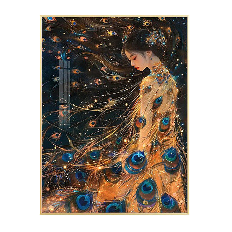 孔雀女孩钻石画方钻满贴钻十字绣