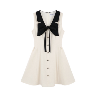 miu系法式甜美v领收腰连衣裙女夏季小香风富家千金无袖气质a字裙