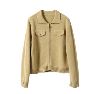 淘么淘 老钱风 厚实绵羊毛拉链翻领针织开衫毛衣女款2025新款冬季