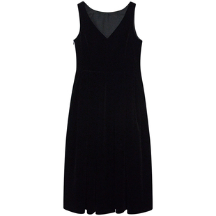 一三良品小个子 赫本风优雅黑色收腰丝绒连衣裙背心裙节日长裙子