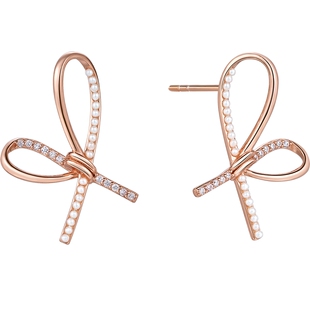 潮宏基小确幸蝴蝶结银S925耳钉锆石贝珠情人节仙女J新年礼物