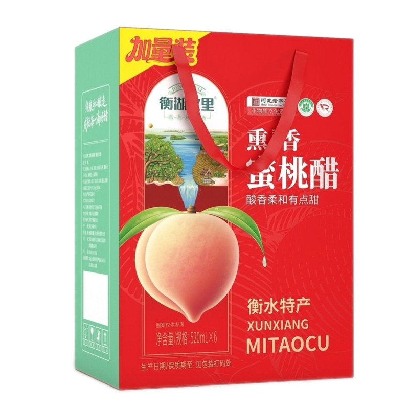 衡水特产熏香蜜桃醋桃香醋粮食酿造饺子凉拌家用520ML6瓶装礼盒