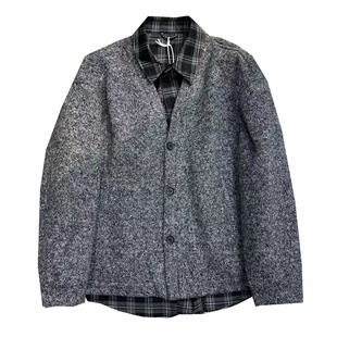 深灰色假两件V领毛衣开衫夹克男秋季韩版休闲拼接设计感针织外套